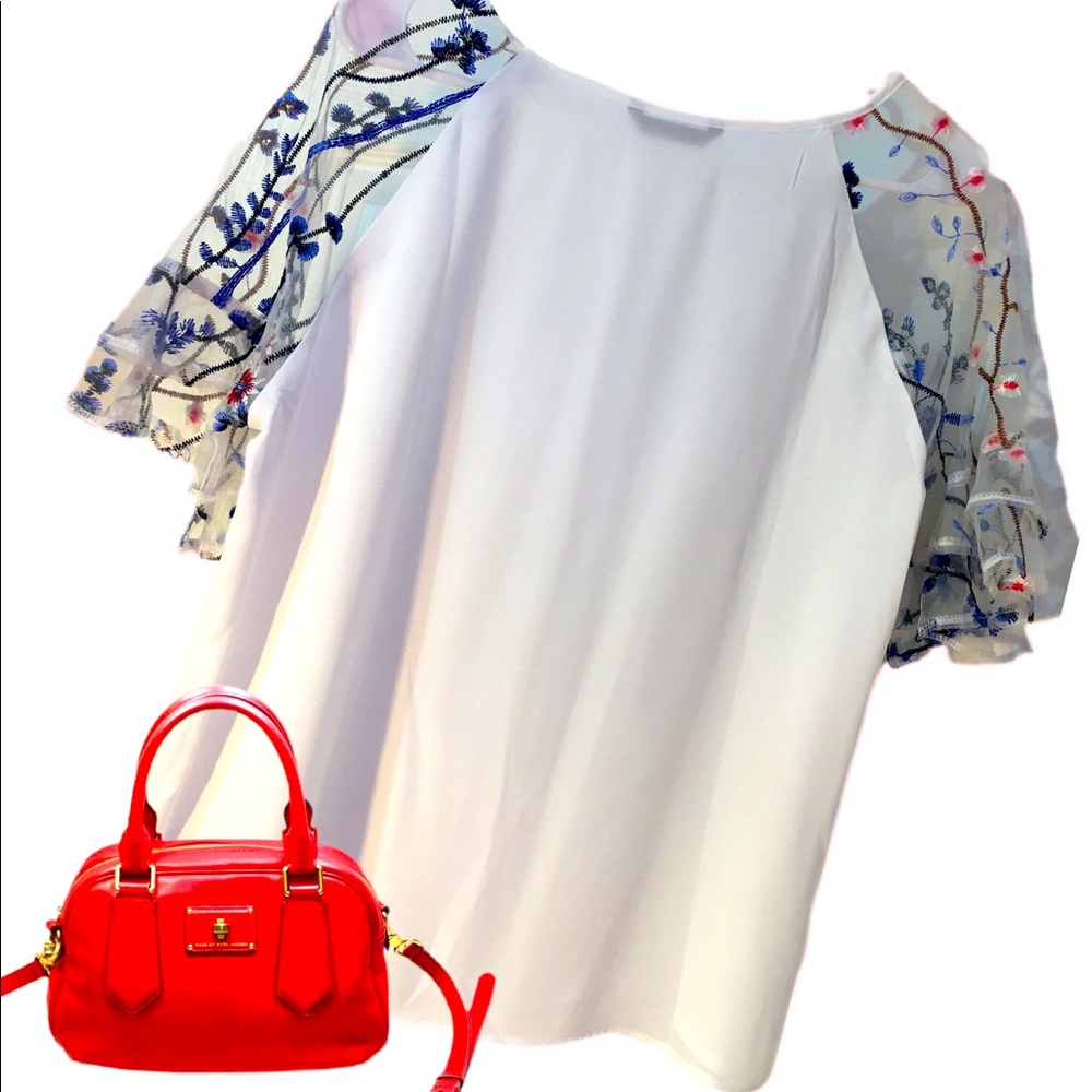 Embroidered lace sleeve blouse